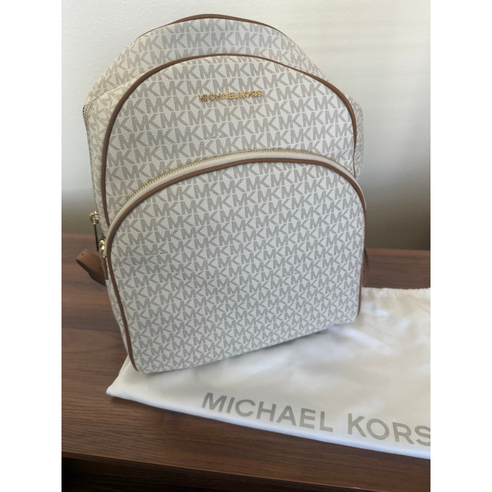 Women's Michael Kors Abbey Vanilla/Acorn LG Backpack One Size White/Brown